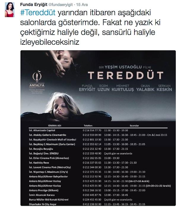Funda Eryiğit bu haberi Twitter üzerinden takipçileri ile paylaştı.