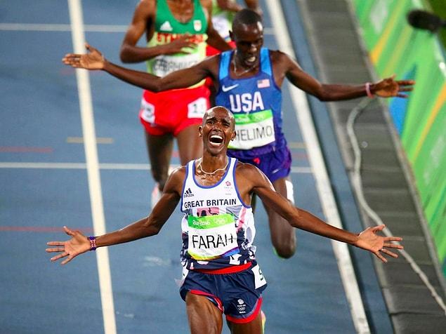 1. Mo Farah of Britain celebrates winning the Men's 5000m Final in the Rio Olympics, Brazil.