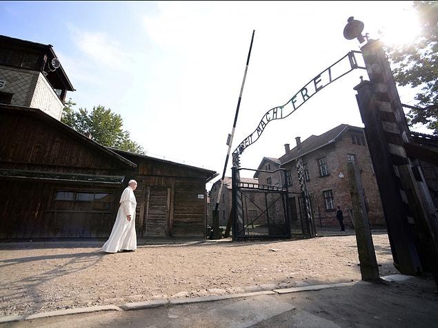 29. Pope Francis walks through the notorious gate at Auschwitz's with the sign "Arbeit Macht Frei" (Work sets you free) during his visit to the former Nazi death camp in Poland.