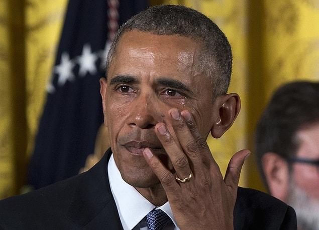 41. In January, Barack Obama wiped tears from his eyes as he spoke about the steps his administration is taking to reduce gun violence in the US. "Every time I think about those kids, it gets me mad," Obama said, referring to the 2013 massacre at Sandy Hook Elementary School.