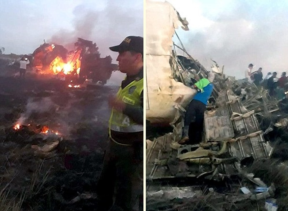 Kolombiya'da Kargo Uçağı Kalkıştan 3 Dakika Sonra Böyle Düştü!