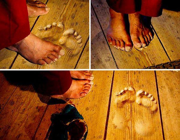 17. The footprints of a monk that have become worn into the floor after he prayed in the same spot every day for years on end.