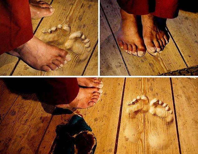 17. The footprints of a monk that have become worn into the floor after he prayed in the same spot every day for years on end.