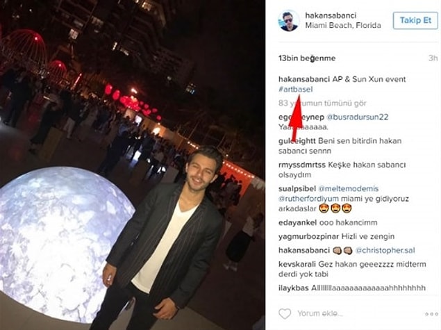 Bu da aynı şekilde Hakan Sabancı'nın kendi hesabından paylaştığı, Miami'de, aynı sergide 1 ay önce çekilmiş bir fotoğraf...