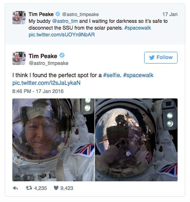 16. Astronaut Tim Peake's first selfie from his first spacewalk.