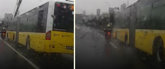 Fırtınalı Havada Motorcuya Kalkan Olan İETT Şoförü