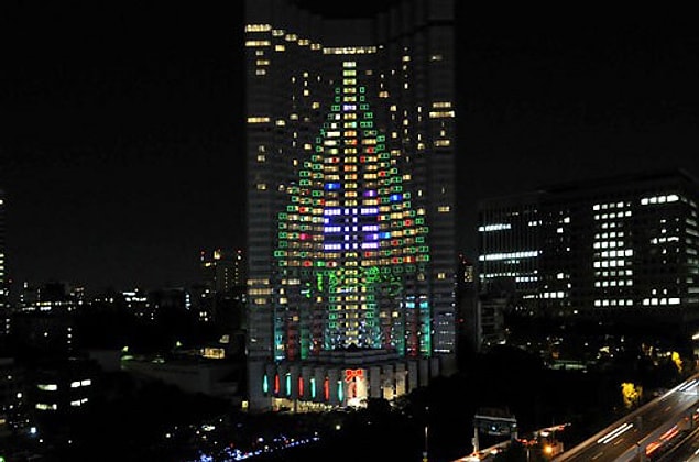 6. Illuminated Building Christmas Tree In Tokyo