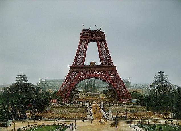 19. Eiffel Tower during construction, 1888.