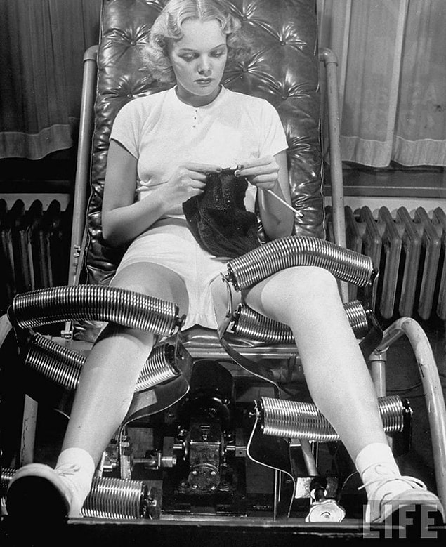 13. An exercise machine that reduces the fat around your legs, 1936.