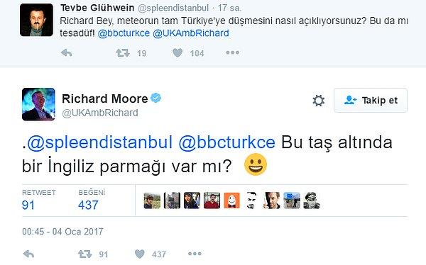 İngiltere'nin Ankara Büyükelçisi Richard Moore'un konuyla ilgili bir kullanıcıya verdiği mizahi cevap paylaşıma farklı bir boyut kazandırdı