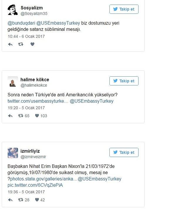 Çok sayıda sosyal medya kullanıcısı ABD’nin, bu tweet ile Türkiye’ye bir mesaj vermeye çalıştığını savundu.
