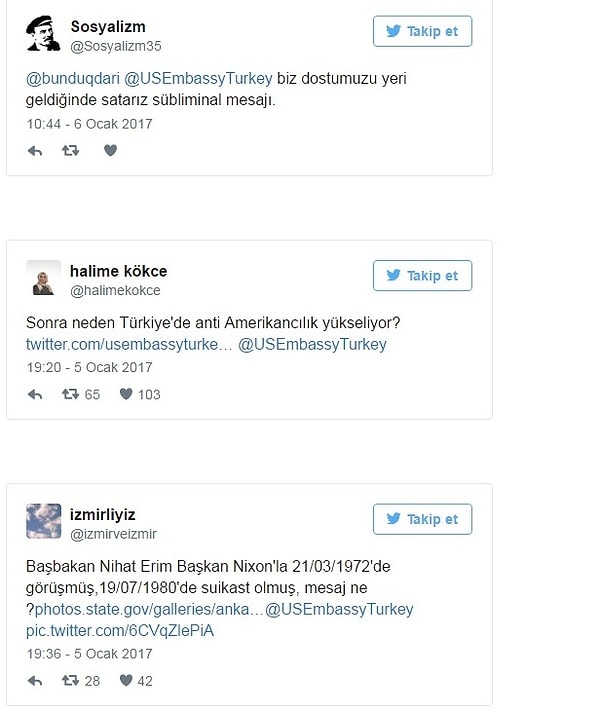 Çok sayıda sosyal medya kullanıcısı ABD’nin, bu tweet ile Türkiye’ye bir mesaj vermeye çalıştığını savundu.