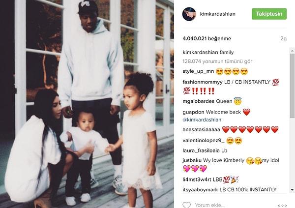 Kim bu fragmanın ardından da sosyal medyaya dönüş yaptı. Uzun süredir ihmal ettiği Instagram hesabına aile fotoğrafları koydu.