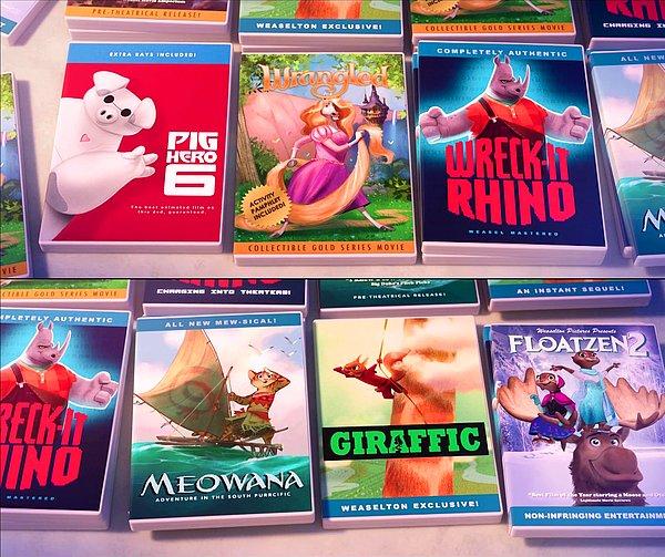 Frozen, Moana, Big Hero 6, Wreck-It Ralph, Tangled gibi pek çok Disney filminin farklı versiyonları bulunuyordu.