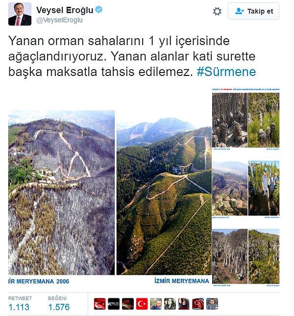 Çevre ve Orman Bakanı Veysel Eroğlu: 'Yanan alanlar başka maksatla tahsis edilemez'
