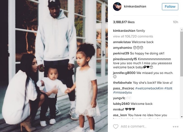 9. После всех этих событий Ким вернулась в социальные сети, выложив фото с мужем и детьми