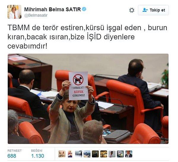 AKP İstanbul Milletvekili Belma Satır, Trabzon Milletvekili Muhammet Balta'nın ayağından ısırıldığı iddiaları üzerine 'Köpek Giremez' afişi paylaştı