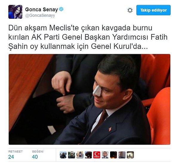 AKP Genel Başkan Yardımcısı Fatih Şahin’in dün geceki kavgada burnu kırılmıştı