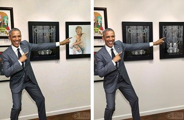 16. Obama'nın işaret ettiği Trump'ın çıplak portresi mi gerçekten?