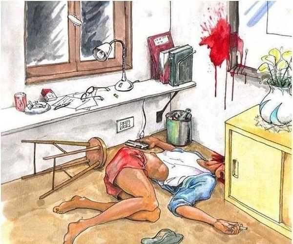 2. Что изображено на этой картинке: убийство или самоубийство?