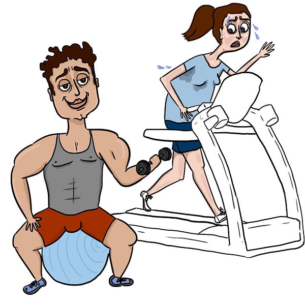 5. В спортзале столько симпатичных ребят! Но ты похожа на измотанную белку в колесе каждый раз во время тренировки...