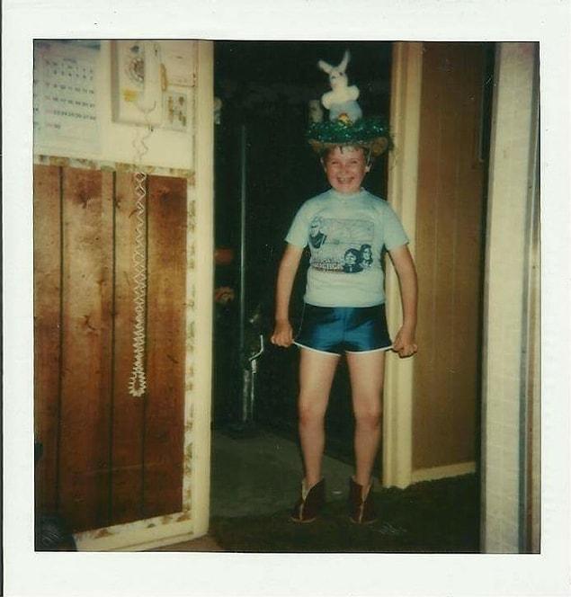 4. "Blue satin shorts and my homemade Easter bonnet for school… ‘nuff said lol.”