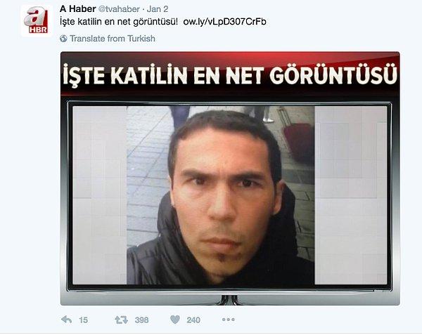 A Haber Twitter hesabından saldırganın eşkalini paylaştı.
