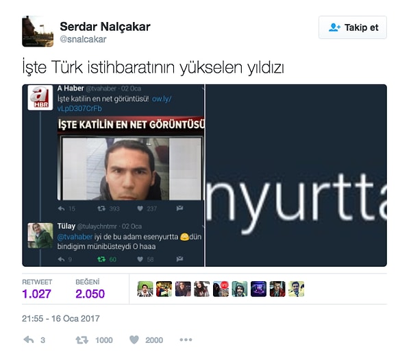 İhbar Twitter'da da yankı buldu.