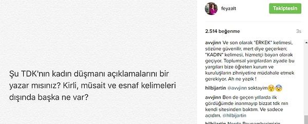 Bugün Avukat Feyza Altun Instagram hesabından paylaştığı bu gönderi ile TDK sözlüğündeki cinsiyetçi tanımlar içeren her kelimeyi bulmak için takipçilerine çağrıda bulundu.