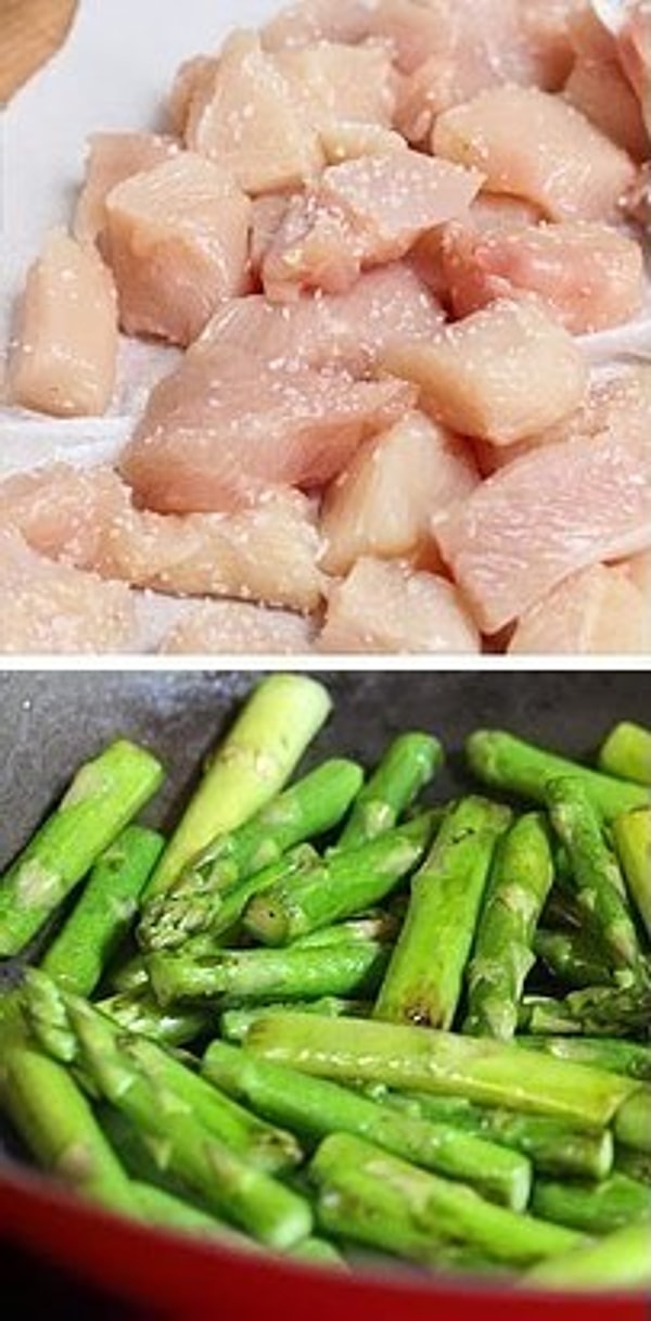 19. Курица со спаржей, обжаренная в лимонном соке