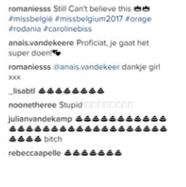 Neyse, sonuç olarak Romanie'nin kendi sosyal medya hesapları ve Miss Belçika Facebook hesabı öfkeli sosyal medya kullanıcılarının mesajlarıyla dolup taştı.
