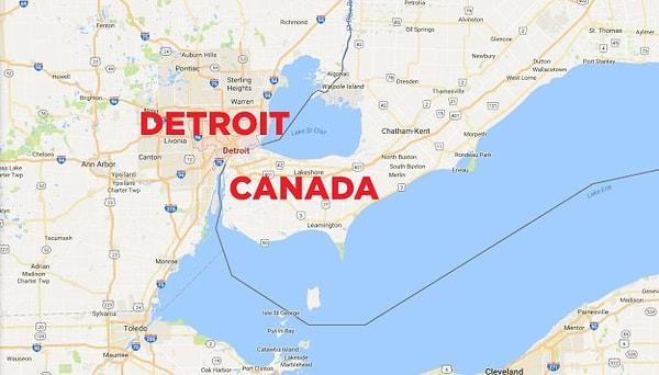 6. Detroit'in bazı kısımlarından güneye doğru gittiğinizde Kanada'ya ulaşırsınız.