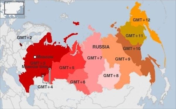 14. Rusya 11 adet saat dilimine sahip.