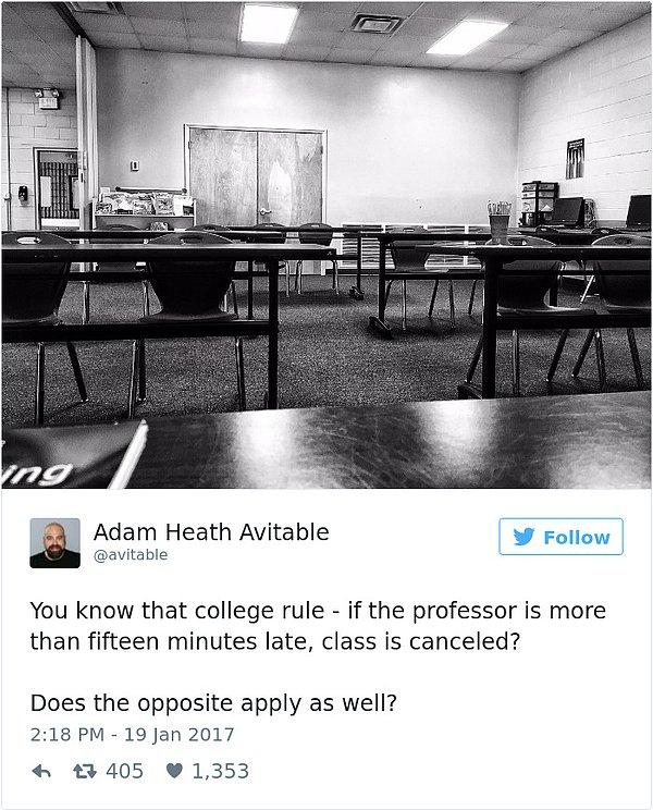 Hepsi bu Tweet'le başladı. Profesör Heath derse gelmişti ama kimsecikler yoktu... 15 dakika geçti...