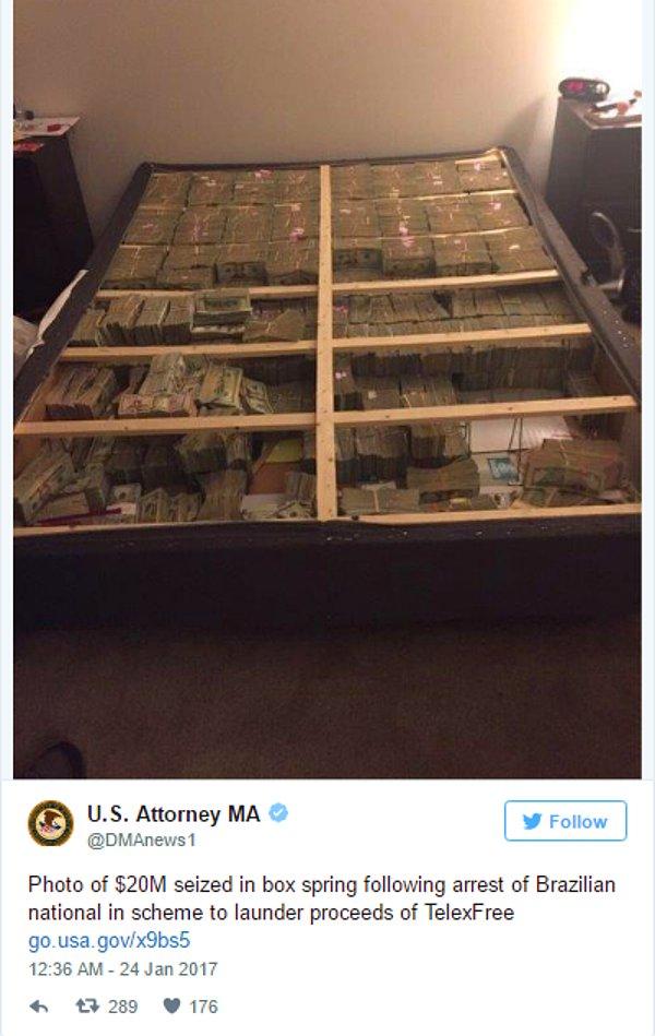 Amerika Birleşik Devletleri Adalet Bakanlığı'na bağlı Twitter hesabından bulunan paranın fotoğrafı yayınlandı.