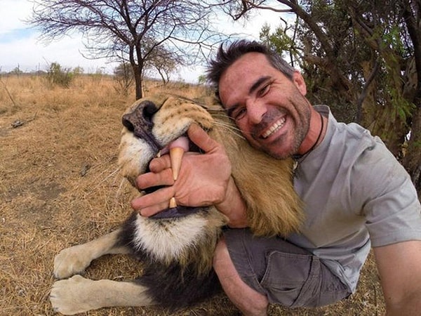 6. Кевин Ричардсон делает селфи со львами, тиграми, гиенами и гепардами