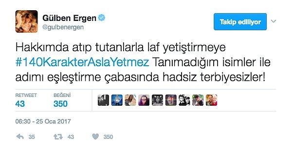 8. Gülben Ergen, Erhan Çelik'le boşandıktan sonra hakkında sık sık çıkarılan aşk haberlerinden bıkmış olacak ki, en sonunda Twitter hesabından patladı.