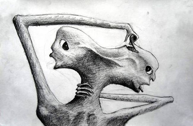 6. A drawing by a patient in mental hospital suffering from paranoid schizophrenia.