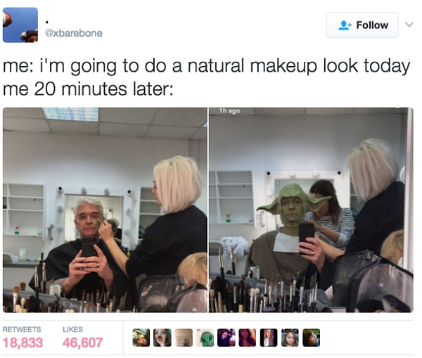 12. Через 20 минут после того, как решил, что сегодня будет день натурального макияжа.