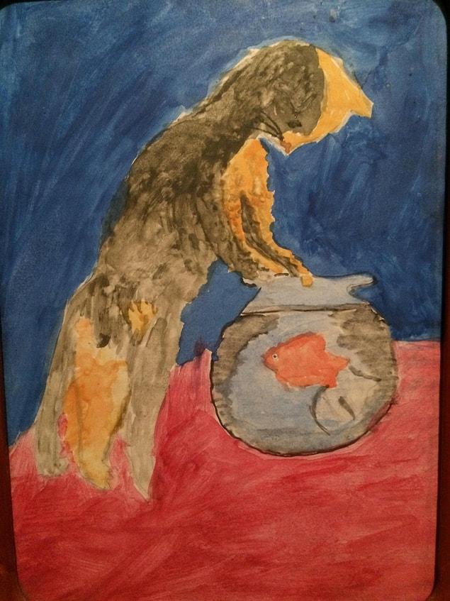 2. A drawing she made with the watercolor paint her mother got for her at 4 years old.
