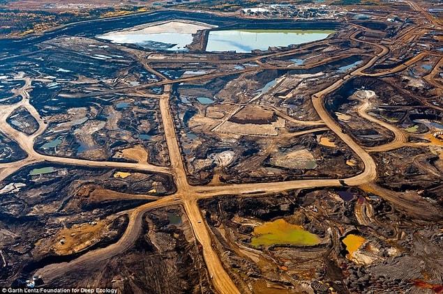 9. The scars left behind from the mining of oil sands in the Canadian province of Alberta.