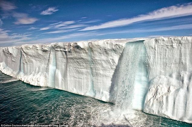 22. A massive waterfall from the melting pack ice. These masses are the only melt-water on Earth and the undeniable proof of how swiftly climate change is advancing.