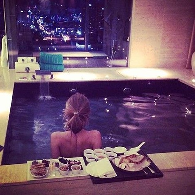 1. A private breakfast in a private movie theatre in a private swimming pool for a private lady.