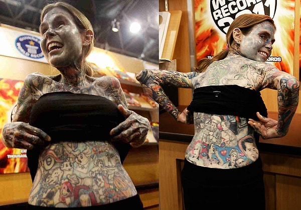 1. Порфирия - болезнь, при которой солнце вызывает сыпь и язвы - сделала Джулию Гнус рекордсменкой Книги рекордов Гиннеса по количеству татуировок на теле