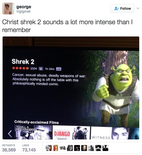 3. Netflix Shrek filmi için açıklama kısmını resmen coşturmuş.