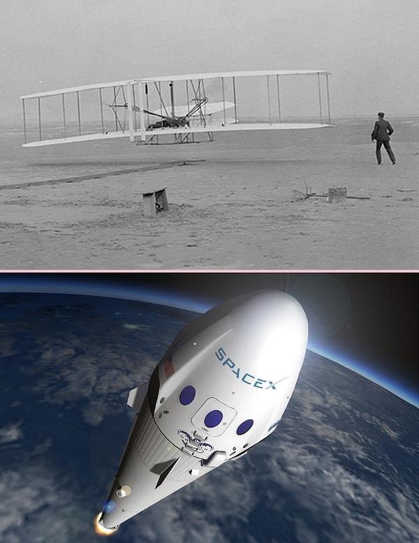 15. Wright Kardeşler'in 1903'te denedikleri ilk insanlı uçuş & Mars'a insan gönderme çalışmaları yapan SpaceX