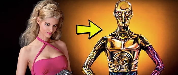 Vücut Makyajı ile Kendisini Star Wars'un C-3PO'suna Dönüştüren Kadın