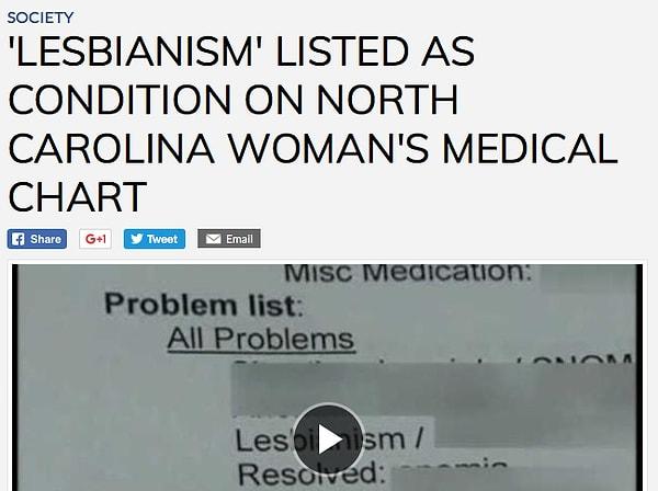 3. Lezbiyenlik, Kuzey Carolina'daki kadın hastalıkları listesinde kendine yer buldu.