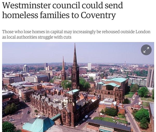 13. Londra belediye meclisi, şehirdeki evsiz aileleri Coventry'ye göndermeyi düşünüyor.