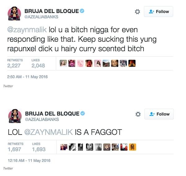 Azealia Banks'in de Twitter'da sert çıkışları meşhurdur, küfür kıyamet cevap verip 'ne oldum, ne olacağım?' demez pek.